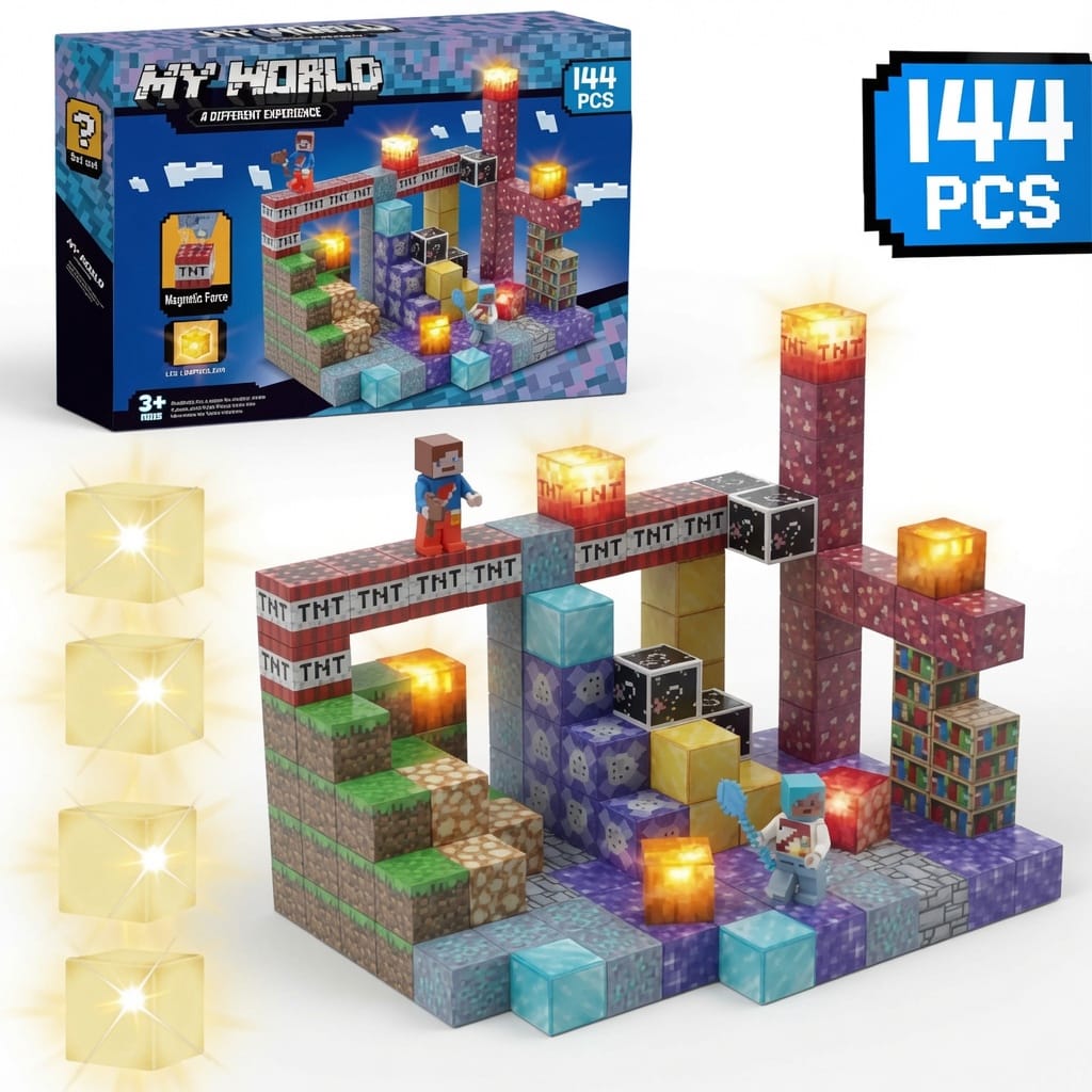 Minecraft Bloques Magnéticos 144 Piezas con Luz
