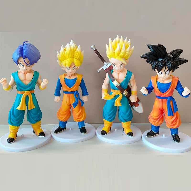 4 Figuras Goten y Trunks Super Saiyan Dragon Ball Z 20cm - Set completo con bases circulares blancas
