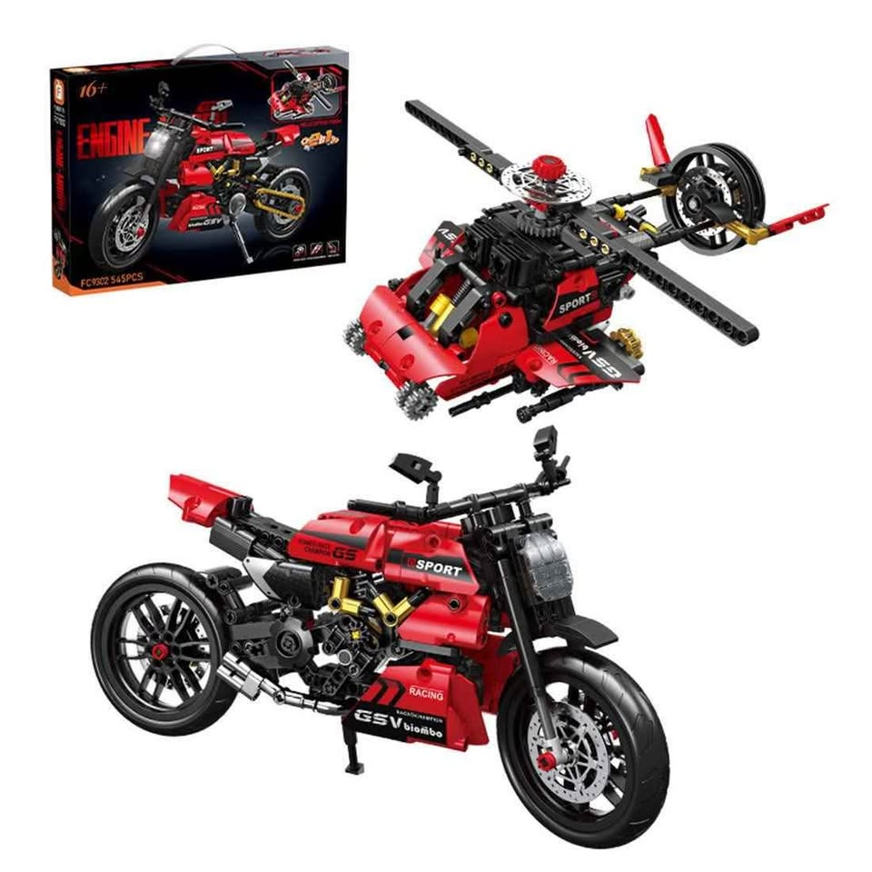LEGO Moto Sport Transformable En Helicóptero +545 Piezas FC9802 - Set 2 en 1 con moto GSV Racing y helicóptero Sport