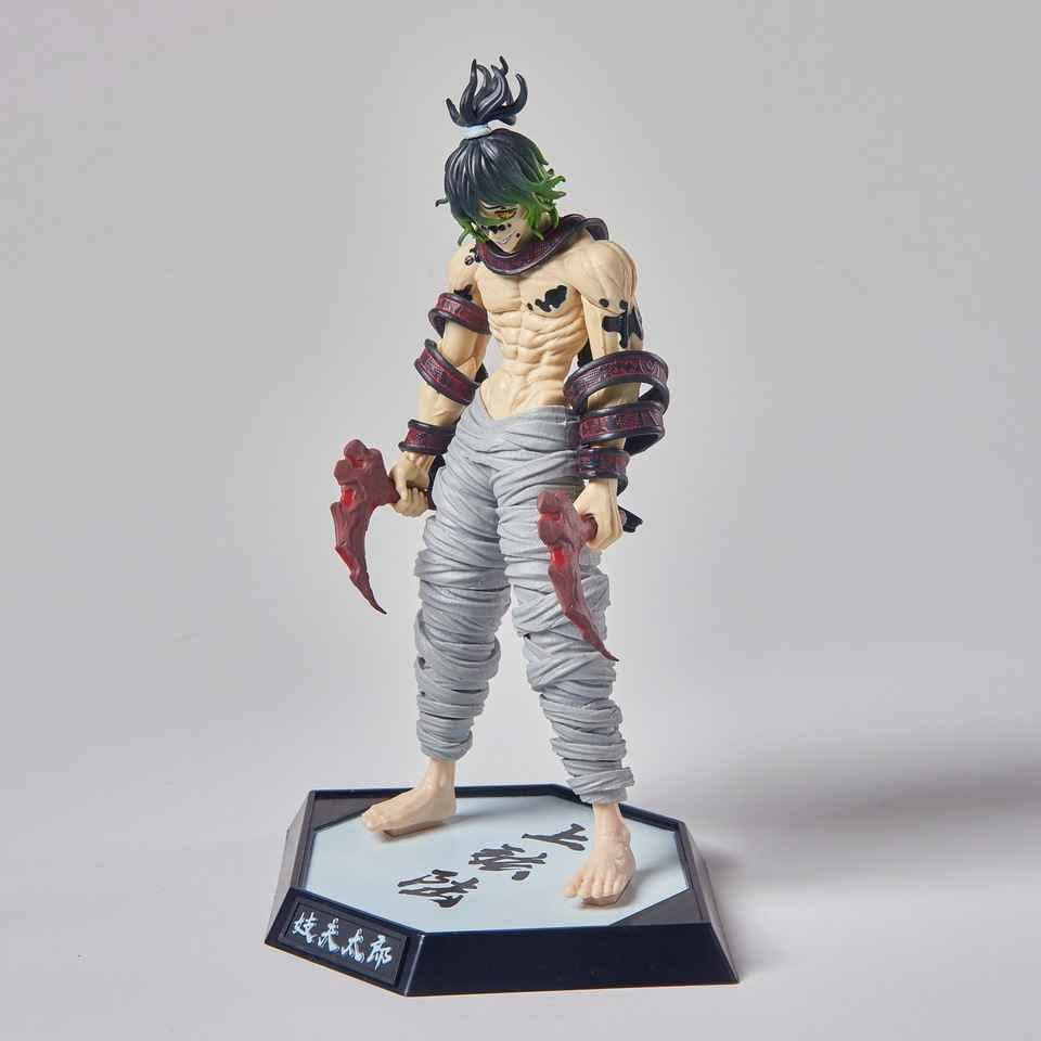 Figura Gyutaro Demonio Superior Seis Demon Slayer 30cm con hoces de sangre roja y base hexagonal negra con kanji oficial