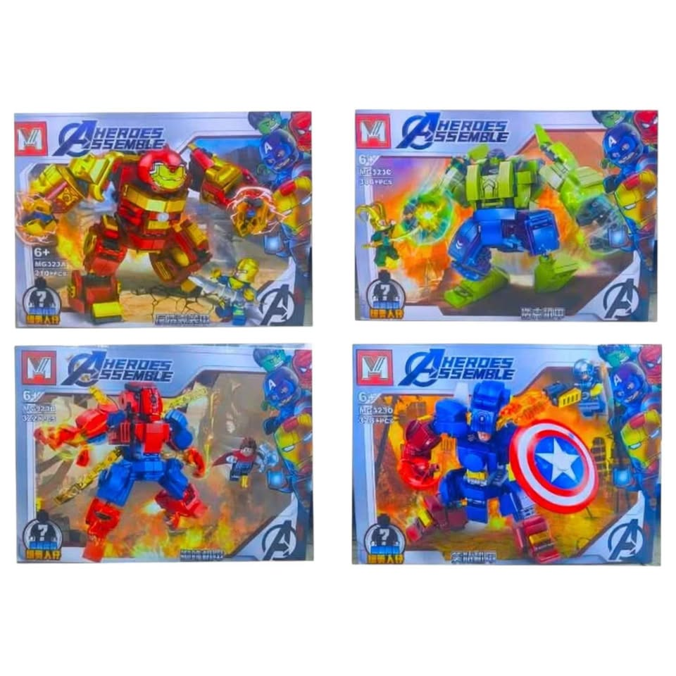 4 Cajas LEGO Mecha Marvel Avengers Heroes Assemble +1266 Piezas MS323 - Iron Man Hulkbuster, Hulk, Spider-Man y Capitán América