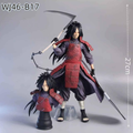 Figura Madara Uchiha Naruto Shippuden 27cm WJ46-B17 con armadura roja, guadaña y busto decorativo