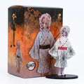 Figura Rui Demonio Luna Inferior 5 Demon Slayer 14cm con kimono blanco de tela de araña y caja oficial naranja y negra de Kimetsu no Yaiba